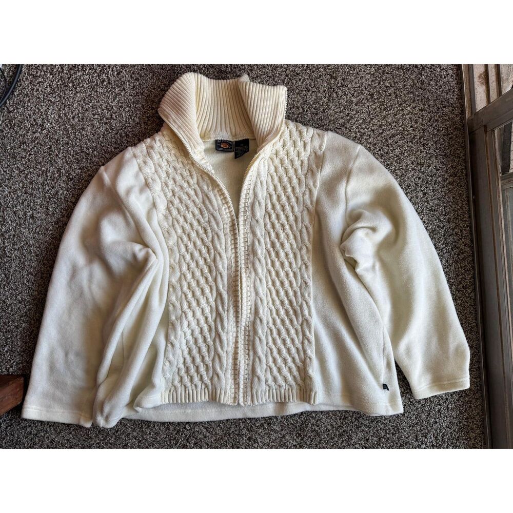 Route 66 Cream Cable Knit & Fleece Full Zip Jacket Plus Size 2X